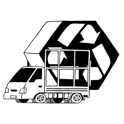 Camión cargando un símbolo de reciclaje