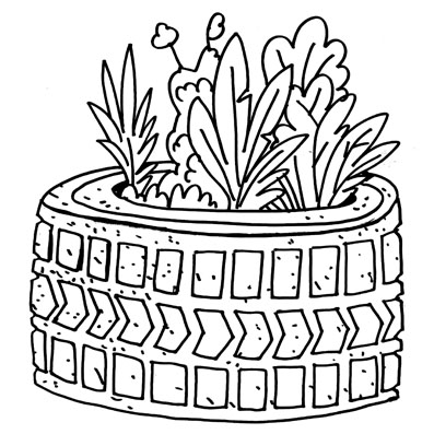 Hortalizas en un neumático