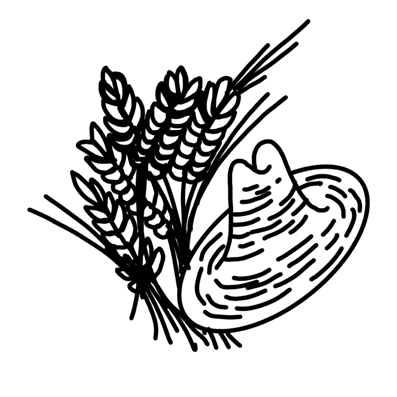 Ilustración de un sombrero de paja y dos atados de cuelcha